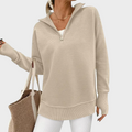 Ribbed Quarter-Zip Thumbhole Knit Pullover