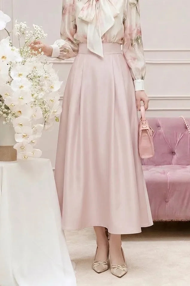 【単品注文】リボン結びトップス+Aラインスカート2点セット