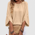 Women's 3/4 Sleeve Oversized Crewneck Knit Sweater with Button Sleeve